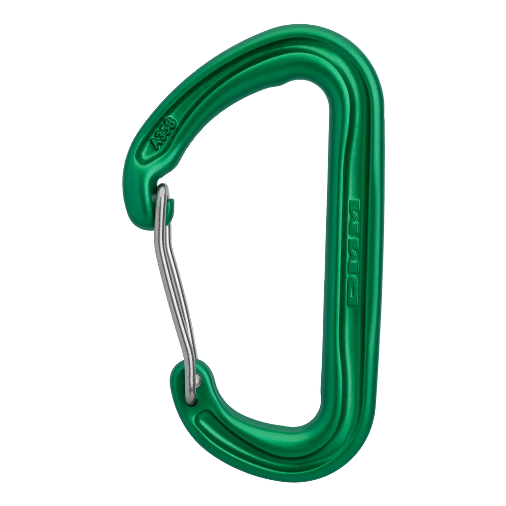 trad climbing wire gate carabiner ideal for racking cams green